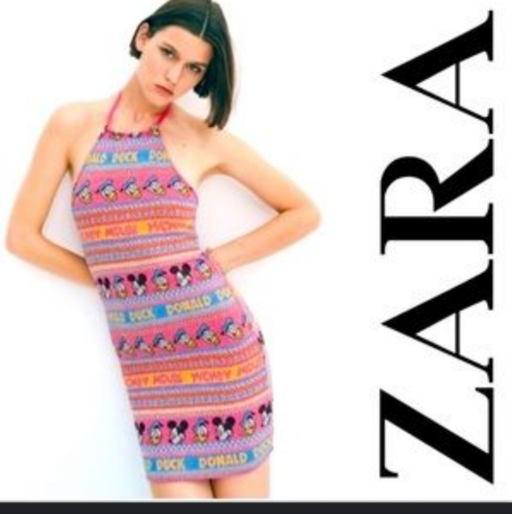 Nwt Zara Mickey & Donald Halter knit Mini Dress sz-L